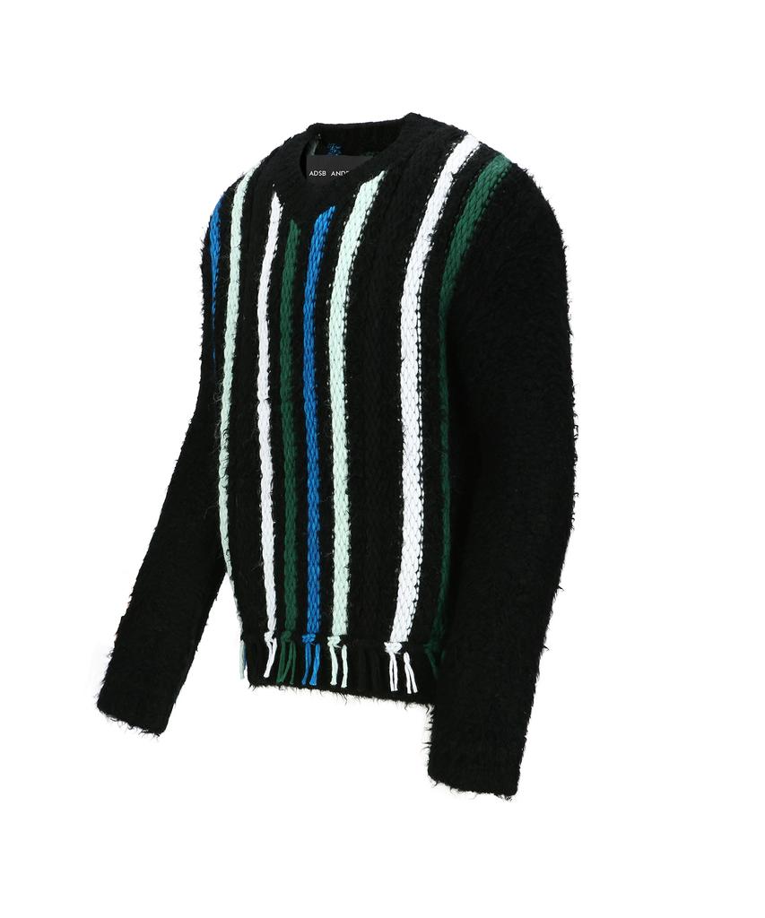 ADSB ANDERSSON BELL Unisex V-Neck Reverse Stripe Sweater Atb1350U(Black)