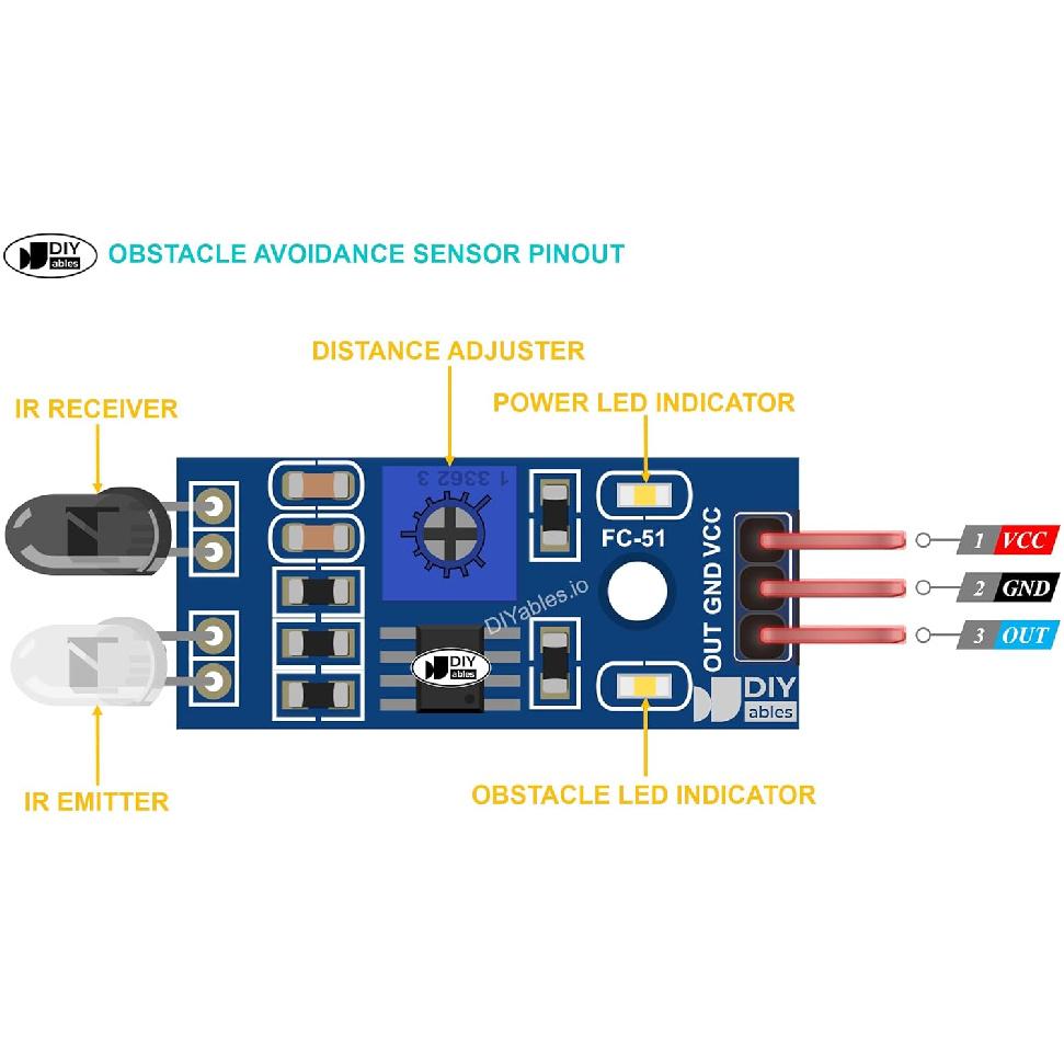 Infrared Obstacle Avoidance Sensor for Arduino, ESP32, ESP8266, Raspberry Pi, 10 Pieces