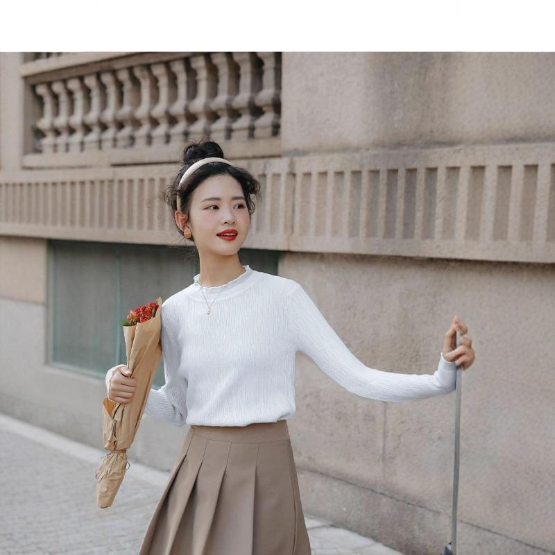 Semi-turtleneck knitted sweater women's autumn new slim-fitting and thin inner lace bottoming shirt top regular