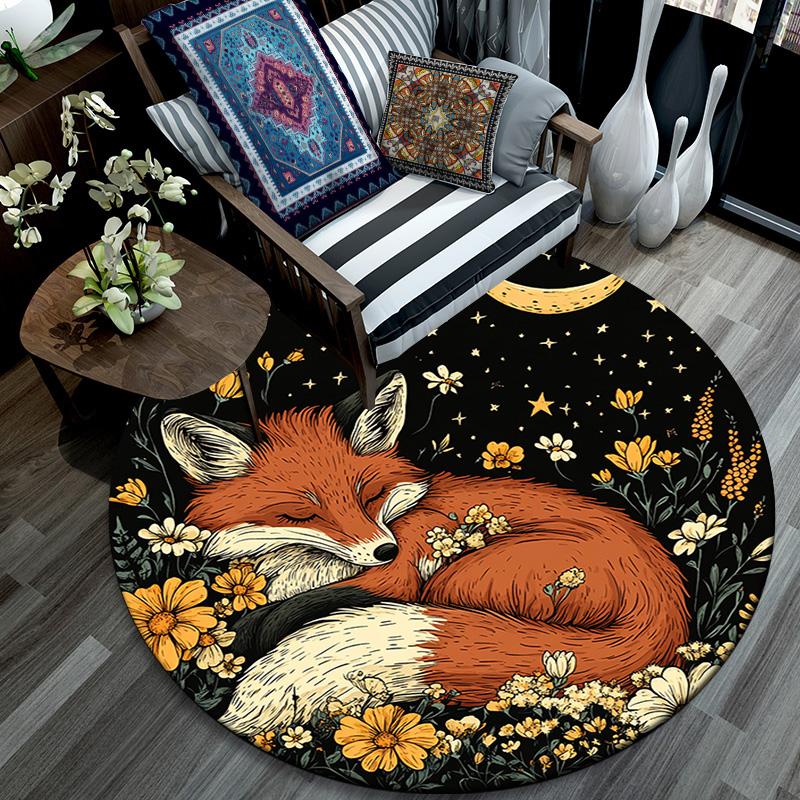 Fox Dreams Round Area Rug,Carpet Rug for Living Room Bedroom Sofa Playroom Decor,Non-slip Floor Mat