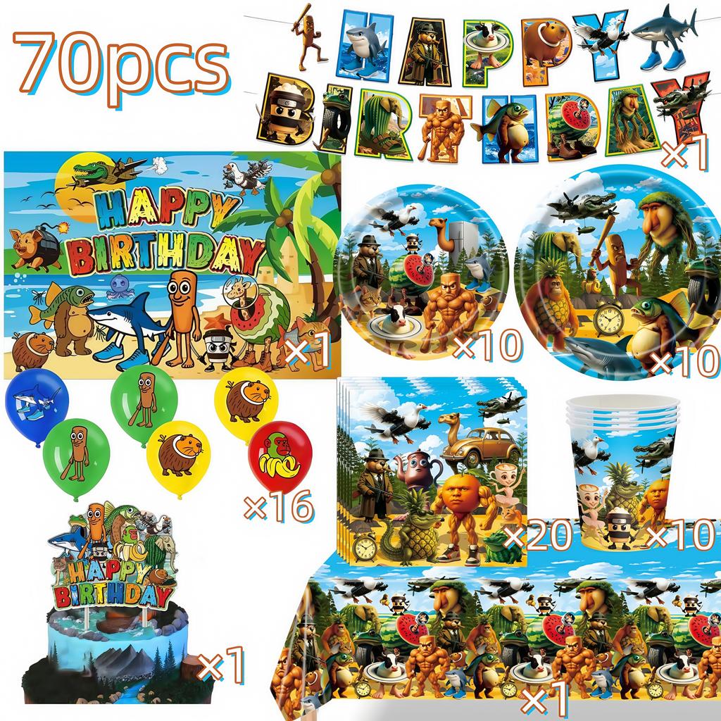 Italian Brainrot Birthday Party Decoration Tung Tung Sahur Tralalelo Tralala Tableware Balloon Cup Plate For Party Favor Supplie