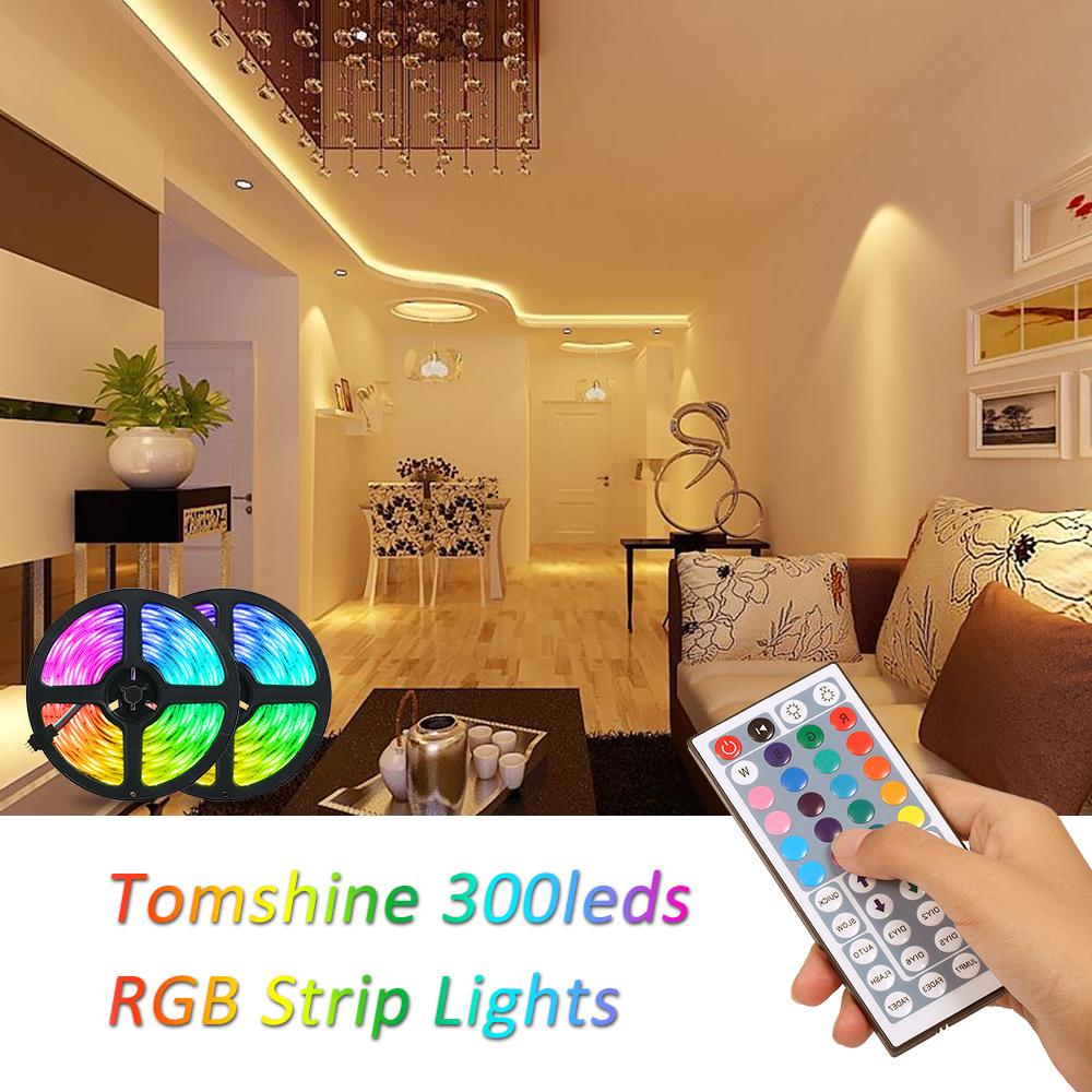 Tomshine 2x5m 300leds RGB pásová světla sada se 44 klíči IR dálkový ovladač Stmívatelné barvy