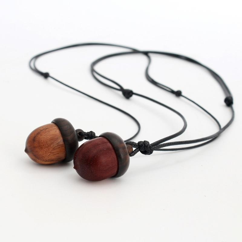 Wooden Acorns Pendant Necklace Choker with Wax Rope Men Women Ethnic Style Storage Pendants Necklaces Jewelry Accessory