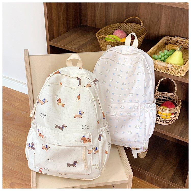 Schoolbag Cute Milk Floral Puppy Kitten Backpack Girl Heart Versatile Large Capacity Backpack Junior High School College Student Backpack