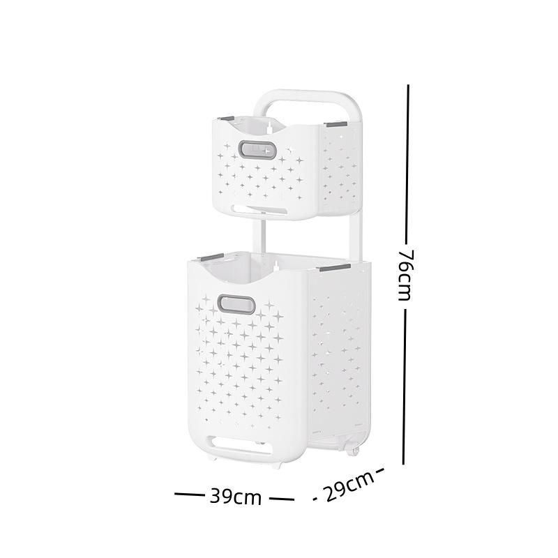 Корзина для хранения грязной одежды Складная пластиковая корзина для белья Товары для дома и ванной комнаты Органайзер Многослойная корзина для белья на колесах 2 layers серый/белый