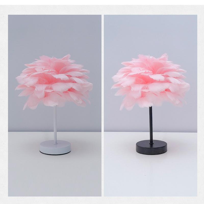 Ins Romantic Feather Table Lamp, Dimmable Bedside Night Light for Bedroom Decor
