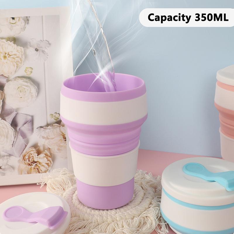 350 ml/500 ml Silikon-Klappbecher, zusammenklappbarer Becher mit Deckel, für Kaffee, Reisen im Freien, tragbare Wassertrinkbecher, Teetassen