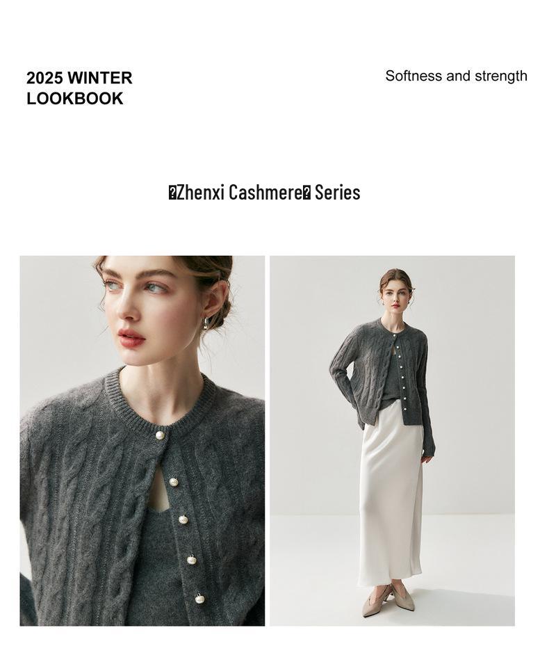 Dames 100% Kasjmier Kabelgebreid Vest - Ronde Hals, Parelknopen, Effen Kleur, Perfect voor Herfst en Winter