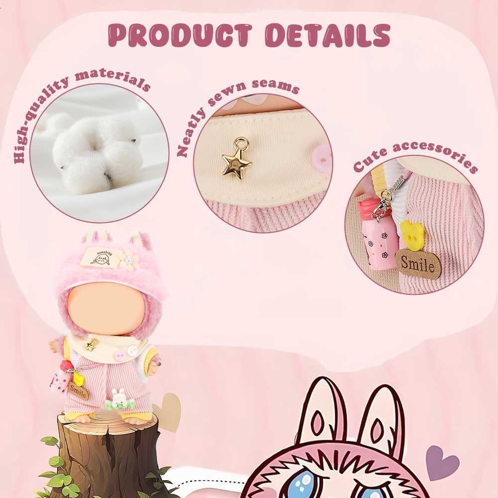 Ruokey Doll Accessory Set 4 Pieces Pink Sweet 15cm 17cm Plush Costume Outfit for Labubu Dolls