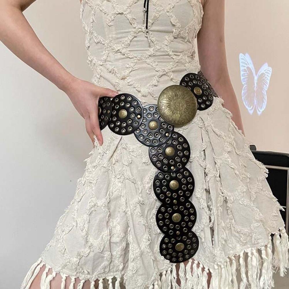 Baroque Style Hollow Belts Y2K Metal Buckle Belts Casual Round Buckle Belts Women