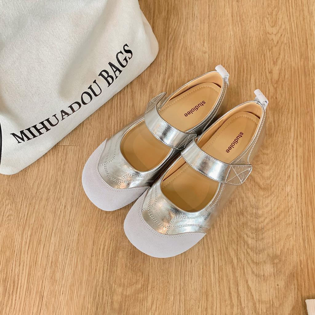 New sheepskin grape mother cloud soft cute round head Velcro shoes with flat bottom shallow mouth Mary Jane shoes women's single shoes