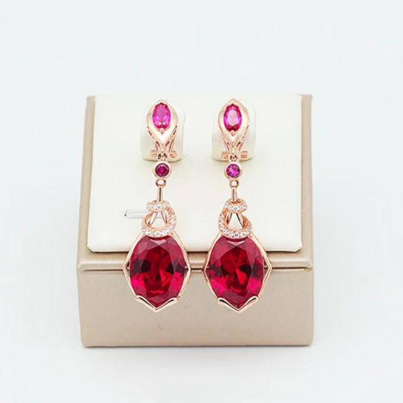 Sparkling Luxury Palace Style Ruby Earrings for Women Copper Plating Rose Gold Red Zircon Wedding Engagement Zircon Gift