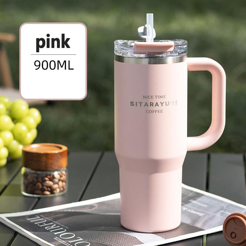 900ml Thermos Water Bottle 304 Stainless Steel Coffee Cup Cold and Hot Double-layer Insulated Cup Tumbler Car Travel Mug 900ml розовый