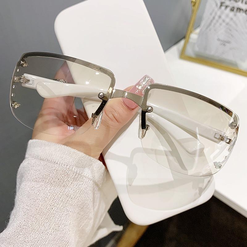 Y2K Sports Punk Sunglasses Women Brand Designer Square Rimless Diamonds Goggle Eyewear Men Sun Glasses  UV400