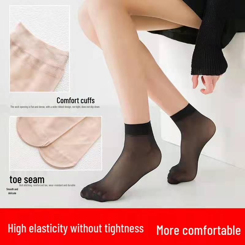 Women's Ultra-Thin Invisible Ankle Socks - Crystal Silk, Anti-Snag, Nude, Transparent for Spring/Summer