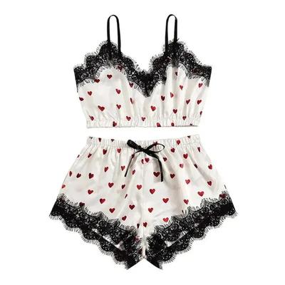 Pajama Suit Women Fashion V-Neck Stretch Satin Lace Sexy Lingerie Bowknot Pyjamas Sleep Shorts Set Sleepwear Sling Set New