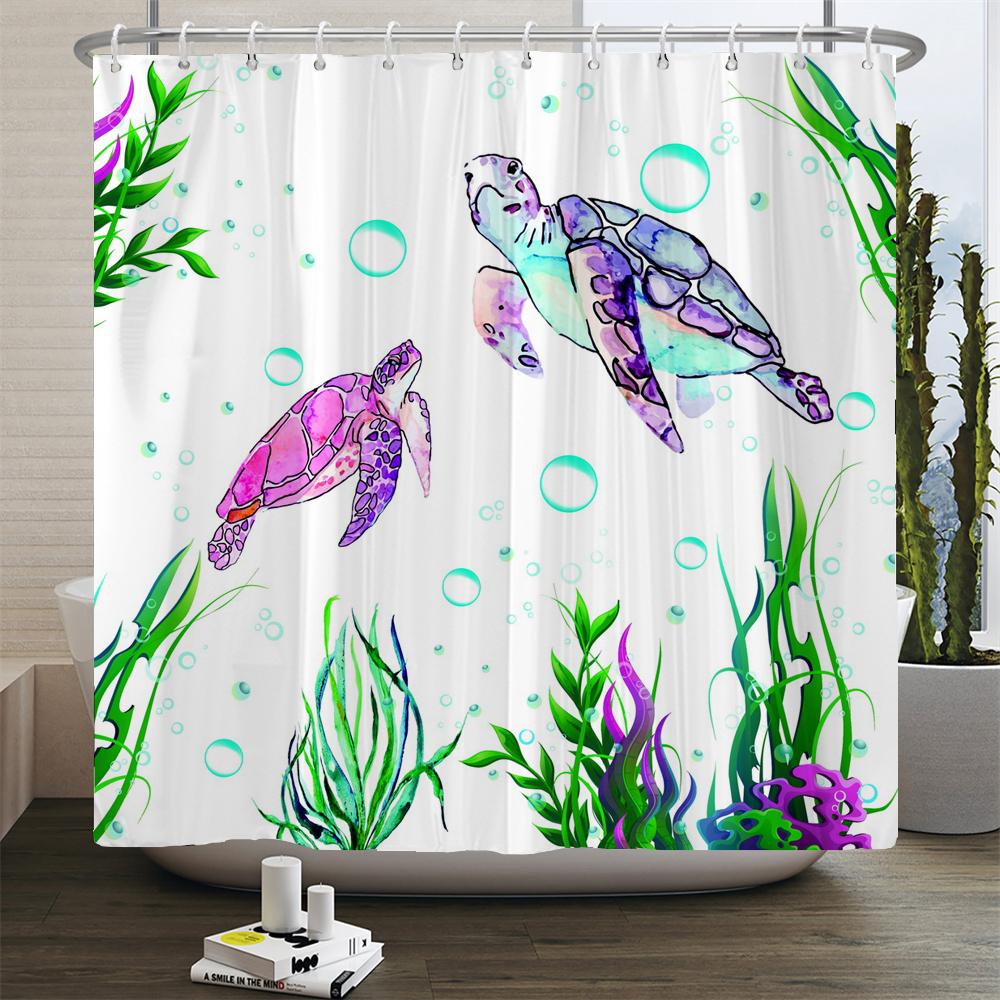 Creative Shower Curtains Printed Ocean Turtle Waterproof Bathroom Curtain Home Decor Polyester Bath Shower Curtain With Hooks
