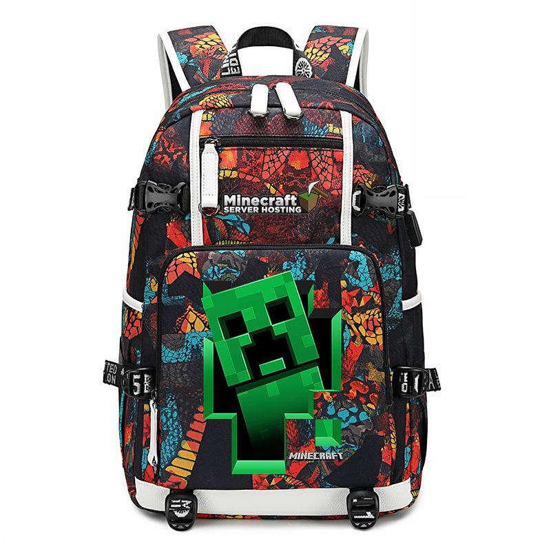 Hot Selling Minecraft Game Peripheral Printed Backpack Outdoor Large Capacity Travel Bag
