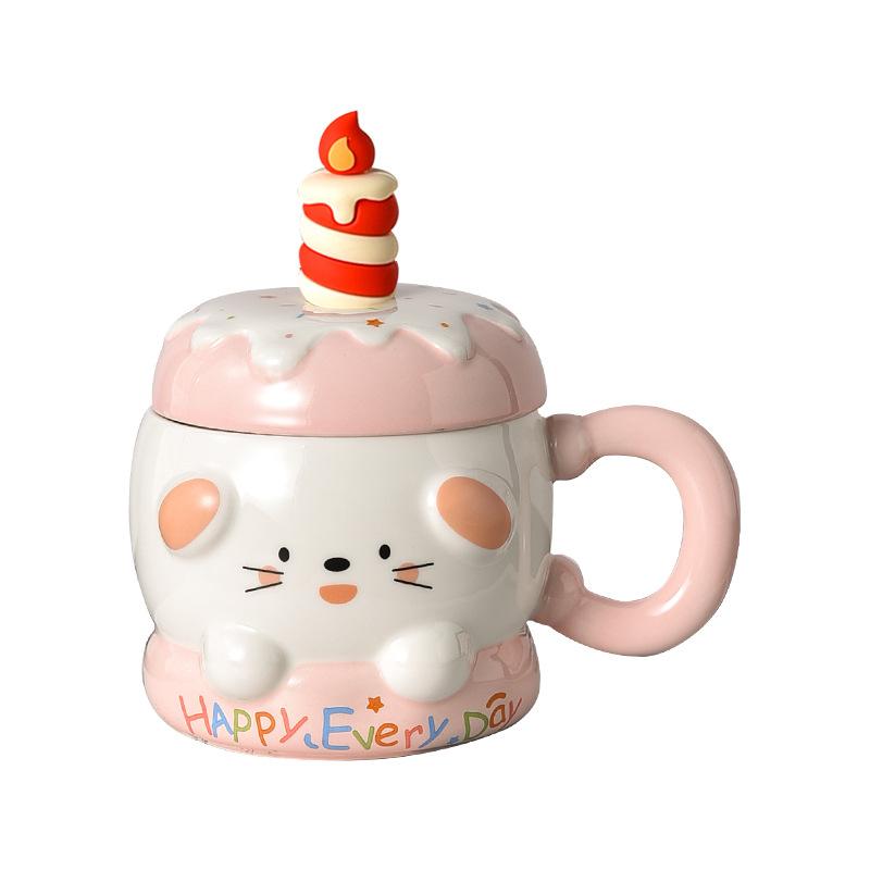 Birthday Gift Cake Cup Cute Mug Girls High Value Ceramic Cup Children's Design Sense Niche with Cover