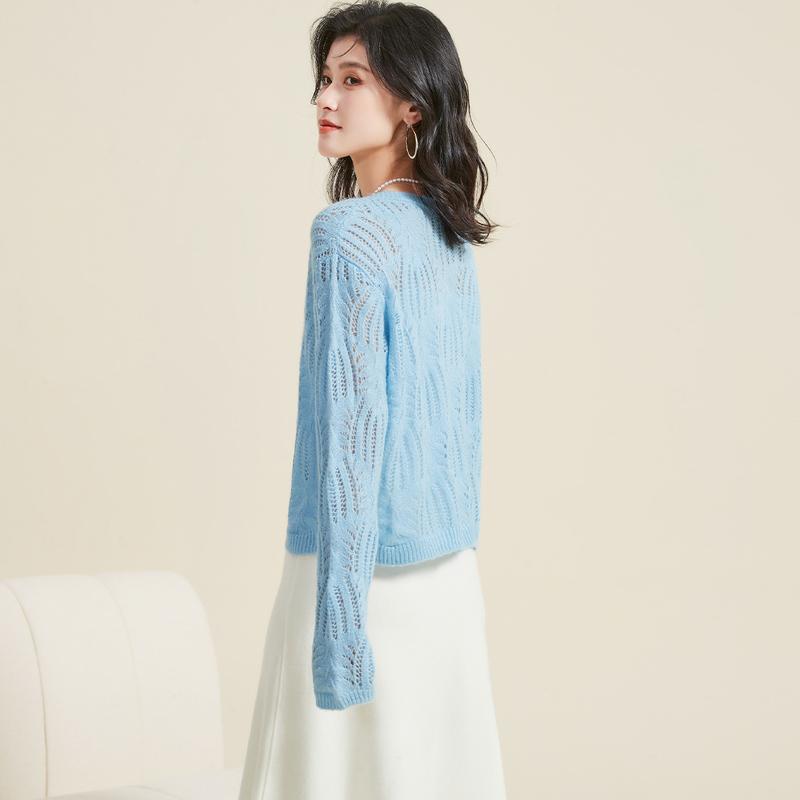 Spring Gentle and Lazy Style Solid Color Wool Sweater Hollowed Out Women's Coat