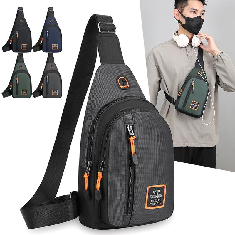Multi layer Chest Bag Men's New Korean Version of Joker Chest Satchel Waterproof and Wear Resistant Oxford Cloth Small Shoulder Crossbody Bag.