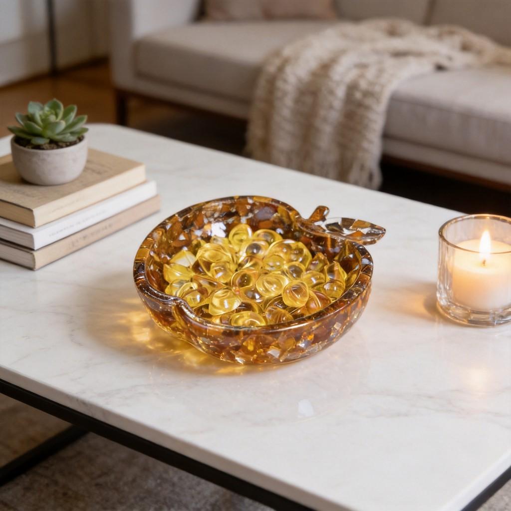 Water Crystal Resin Apple Shape Storage Tray With Elegant Plant Design For Office And Home Decor