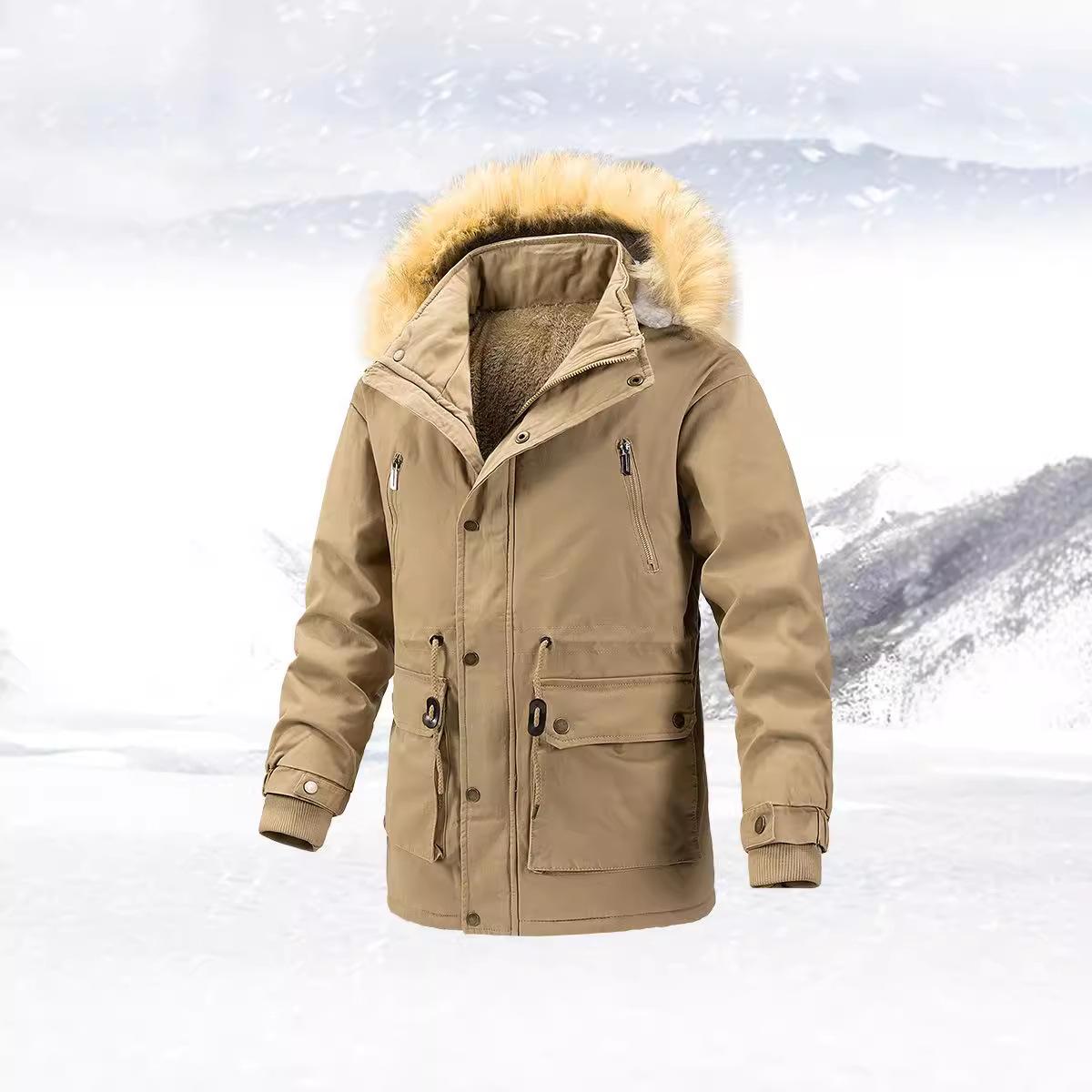 Мужское хлопковое пальто с меховым воротником — фото 5