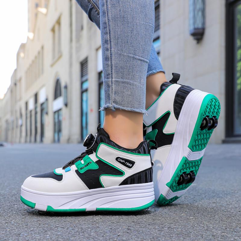 Boys Youth Roller Skates Shoes Removable Flat Shoes Four-Wheel Running Shoes for Kids - Roller Skating Shoes with Sport Buckle