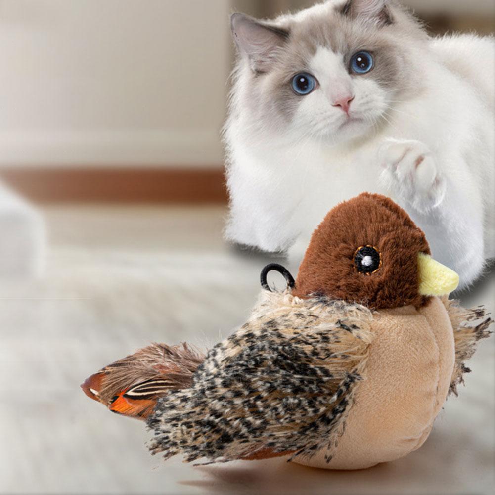Interactive Cat Toys Kitten Chirping Bird Toy Plush Cats Pets Teasing Toys Electric Squeaky Simulation Bird for Indoor Cats