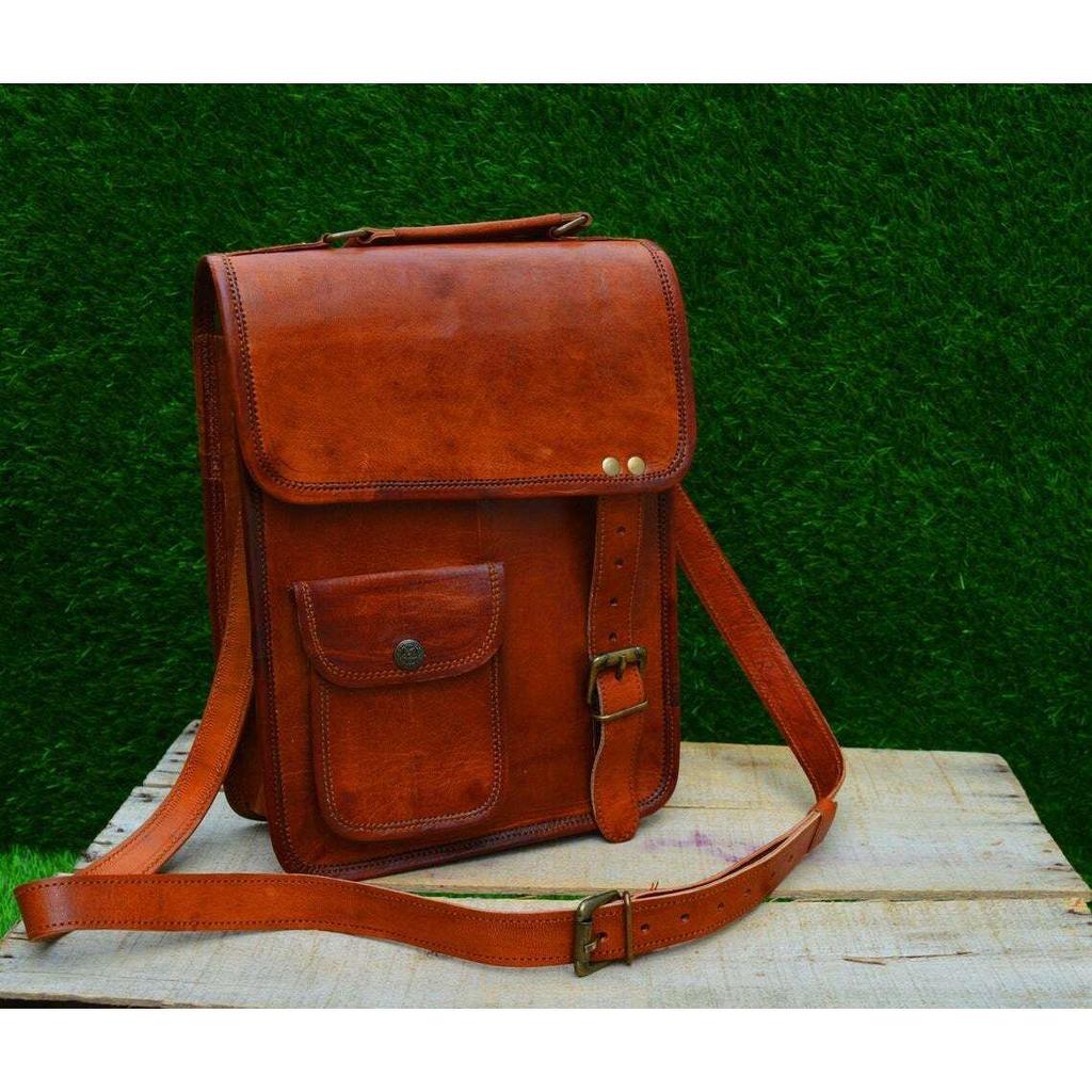 Geantă vintage de capră din piele naturală pentru laptop