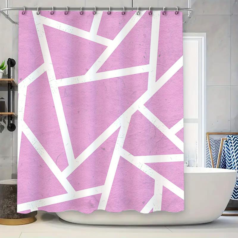

Modern Pink Marble Design White Geometric Shower Curtain Waterproof Bathroom Decor W60H190(CM)-1 Pcs