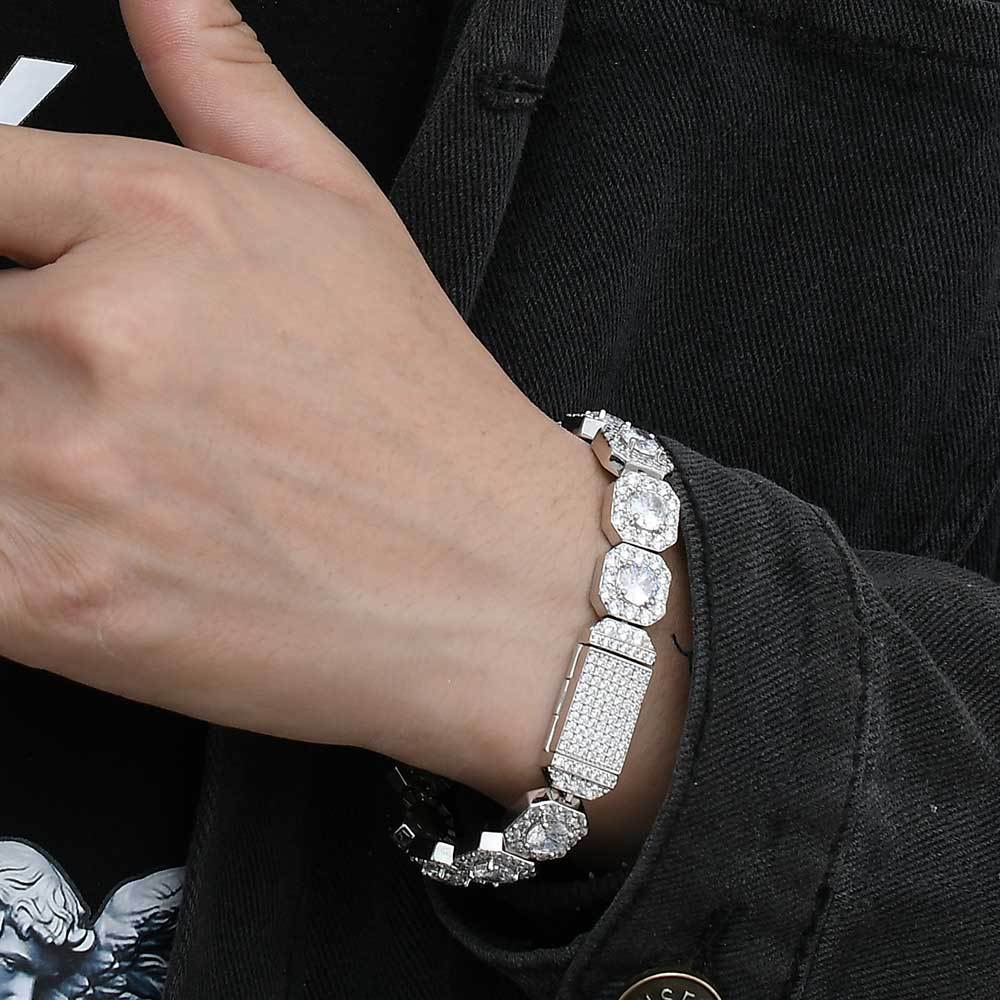 Hip Hop Zircon Full Diamond Rock Sugar Bracelet Light Luxury Accessories High-End Men'S Jewelry Jewelry