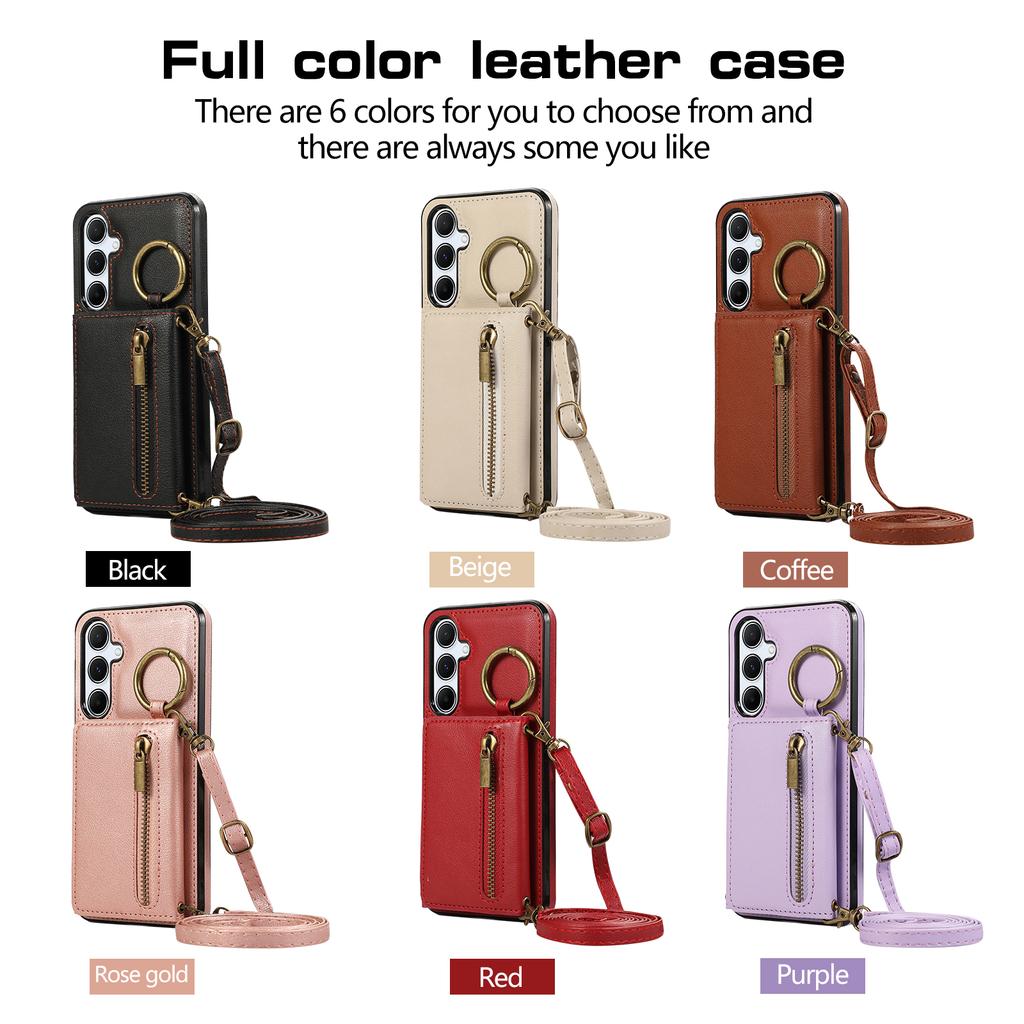 Crossbody Zipper Cards Solt Wallet Leather Case For Samsung Galaxy S24 Ultra S23 FE S22 S21 Plus A55 A15 A25 A35 A54 Ring Cover