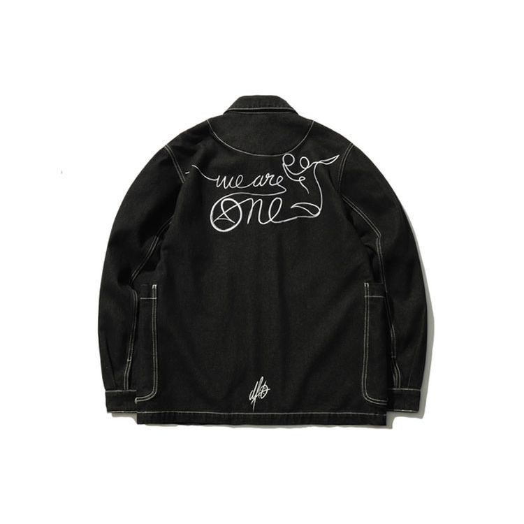 Li Ning X Artist Dft Light Wash Casual Denim Jacket Men Jacket Black AJDR387-1