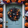 Eerie Season Artificial Black Maple Leaf And Pumpkins Wreath Weather Proof Halloween Door Hanger For Indoor Outdoor Use