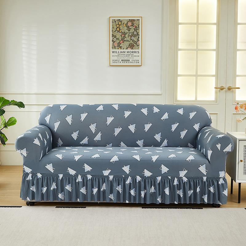 Full Wrap Stretch Milk Silk Sofa Cover Anti-Slip Skirt Style Sofa Protector Nordic Home Furniture Elastic Fitted Sofa Cover