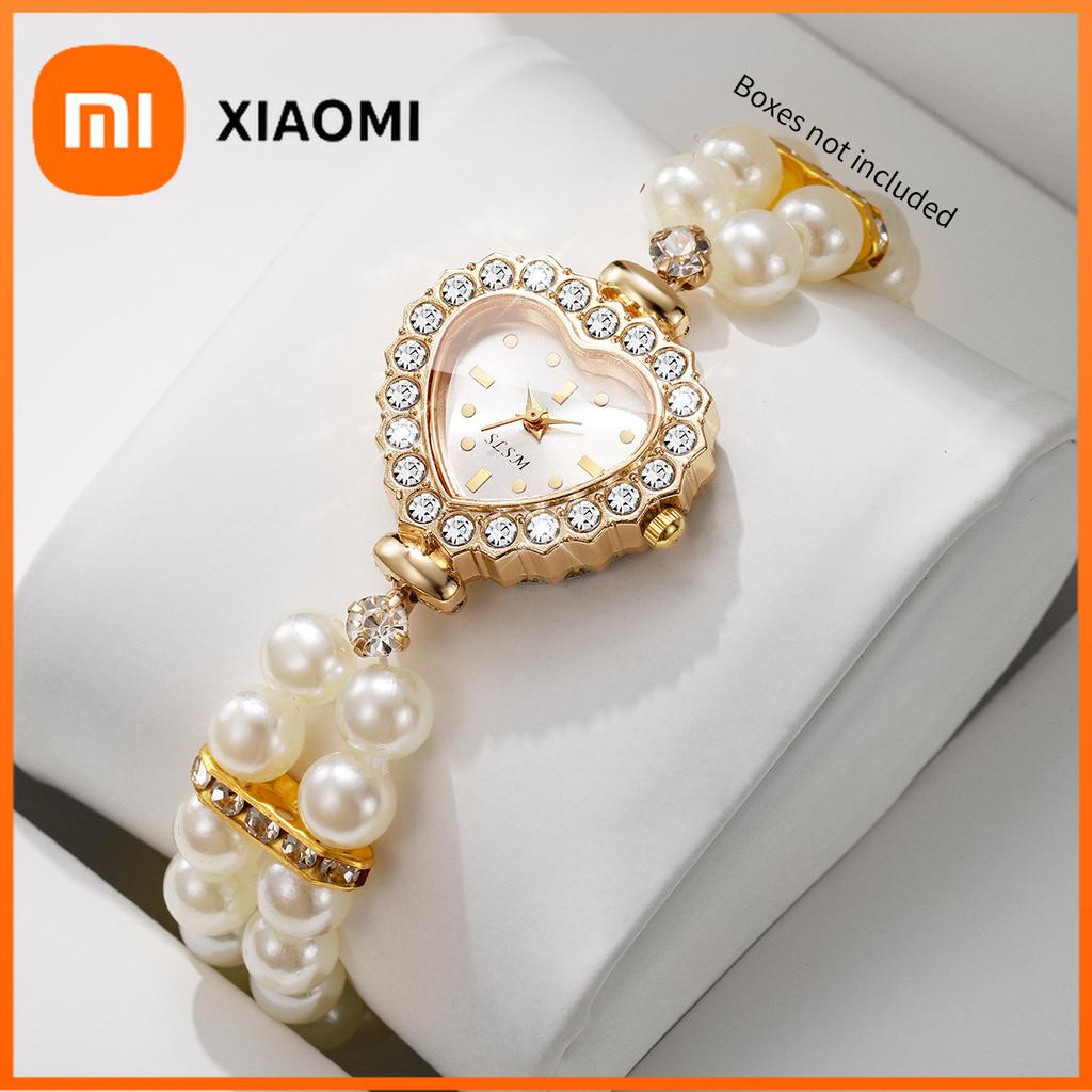 Xiaomi Luxury Rhinestone Heart Dial Women Quartz Watch Elegant Pearls Bracelet Strap Ladies Wristwatches Relogio Feminino (Without Box)