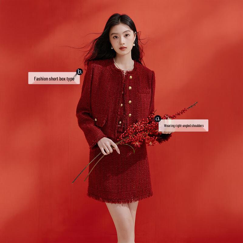 Xiangying Women's Red Wool Blend Short Jacket