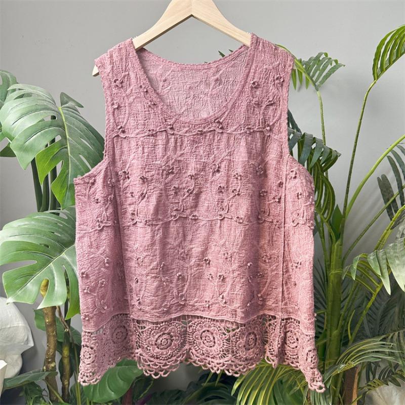 

Вышивка, вышивка, хлопковый вышитый жилет, женский свитер с круглым вырезом, ажурная трикотажная кружевная безрукавка, однотонная футболка One size