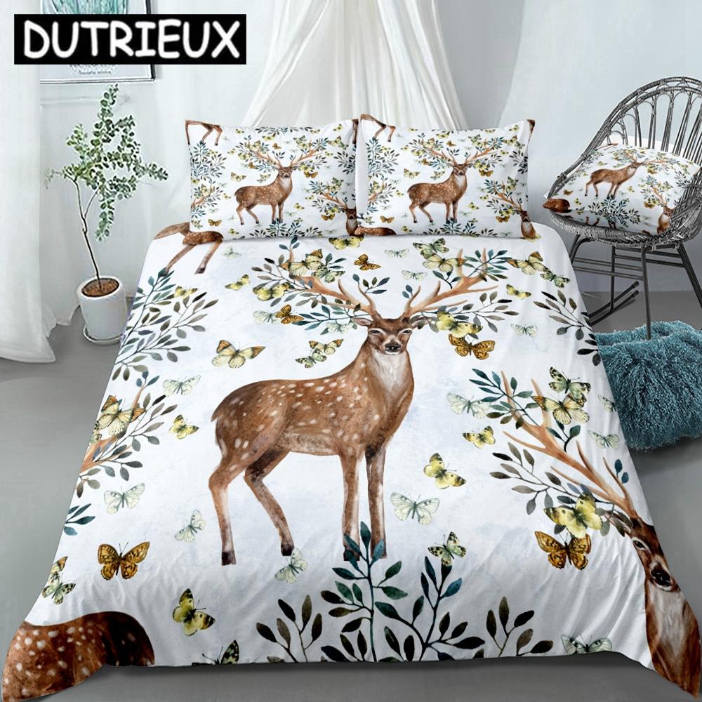 

Elk Fox Duvet Cover Set Kids Galaxy Bedding Set Blue Animal Duvet Cover With Pillowcase Flowers Bed Set Girls 2/3-Piece (135x200cm)