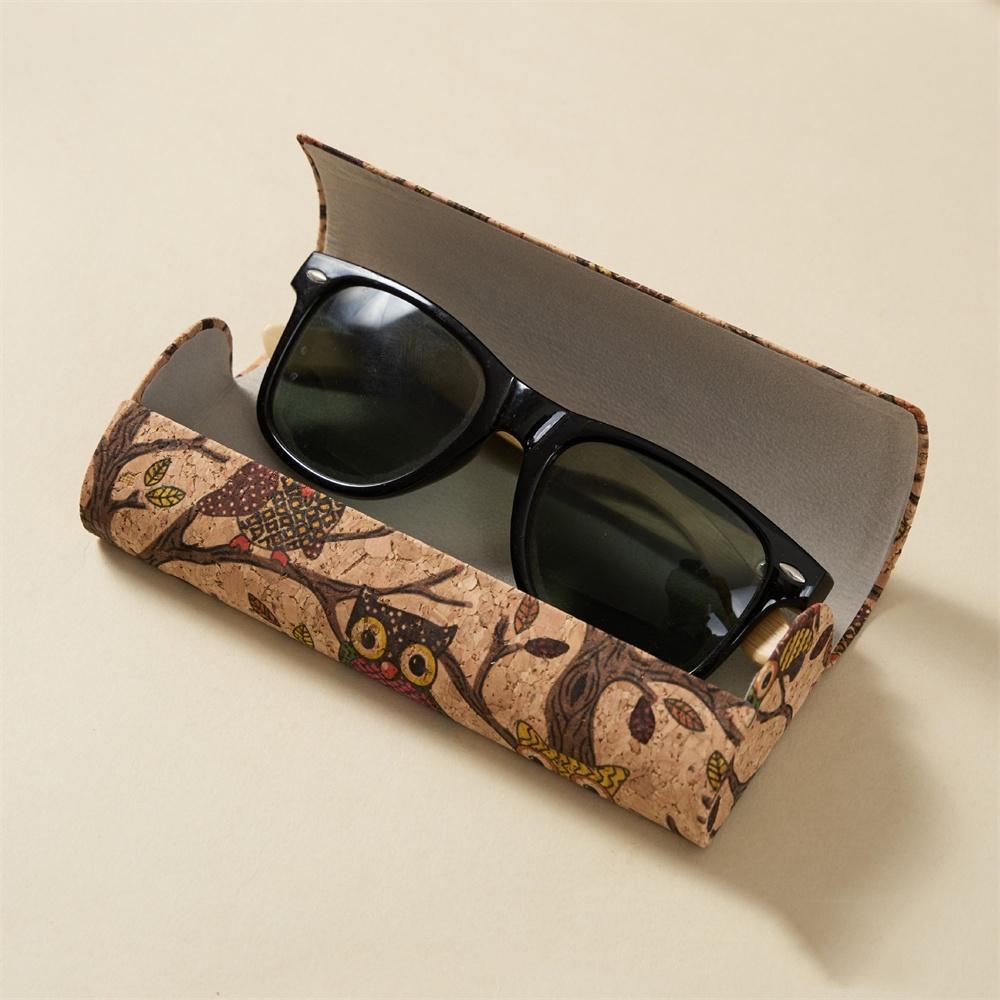 Cork Eyeglasses Case Printed Flower Design Glasses Holder Owl Printed Eyewear Box Portable Retro Glasses Box For Travel Men