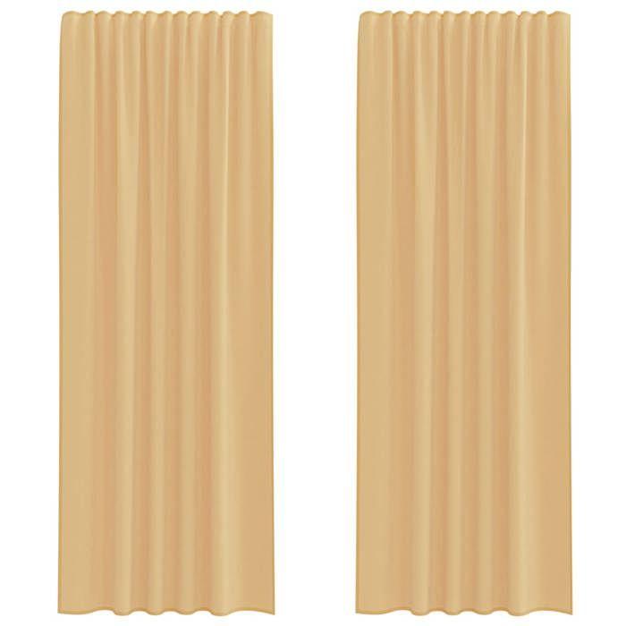 VidaXL Rideaux en voile avec passe-tringles 2 pcs sable, rideau en filet, rideau transparent, voile de fenêtre, traitement 4102220
