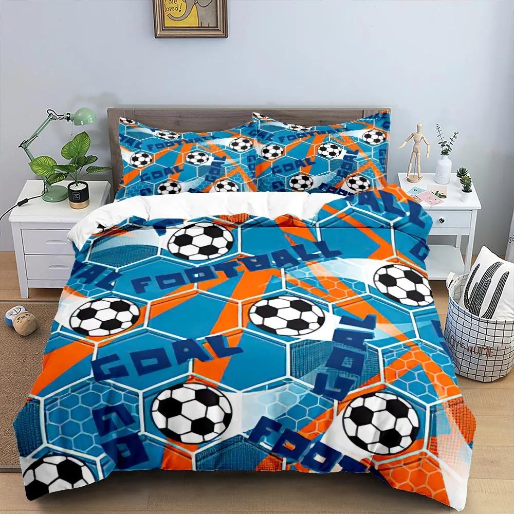 Football Duvet Cover Set King Size Simple Black White Comforter Cover 3D Soccer Sport for Kids Boys Girls Polyester Bedding Set