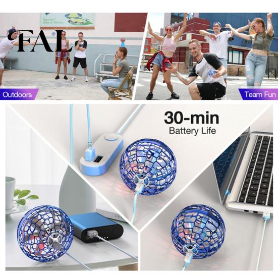 Outdoor Flying Ball Magic Hover Orb Toy with Colorful Light 360-degree Rotating UFO Sphere Remote Control Grab-stop Feature Boomerang Fidget