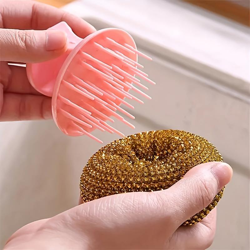 Stainless Steel Sponge Brush with Handle, Removable Decontamination Ball, Non-Stick & Oil-Free Dishwashing, Residue-Free Kitchen Cleaning Too