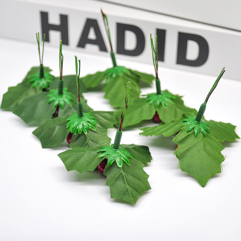 24pcs Christmas Tree Leaf and Artificial Berry Red Cherry Christmas Pendant Wedding Birthday Party Garden Home Store Decoration