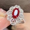 Stamped Fashion Imitation Natural Pigeon Blood Ruby Flower Ring For Women Water-drop Shape Party Birthday Jewellery Gift