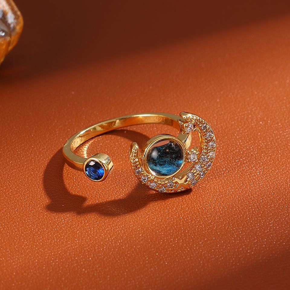 ZAKOL New Blue Planet Series Shiny Zircon Adjustable Open Ring for Women Exquisite Unique Anniversary Birthday Zircon Gift
