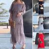 Summer Women Dress Off Shoulder Multi-layer Scattered Cake Hem Ruffle Pleated Solid