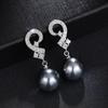 925 Sterling Silver Grey Pearl Dangle Drop Earrings for Women AAA White Cubic Zirconia Pearl Earrings Jewelry Gifts